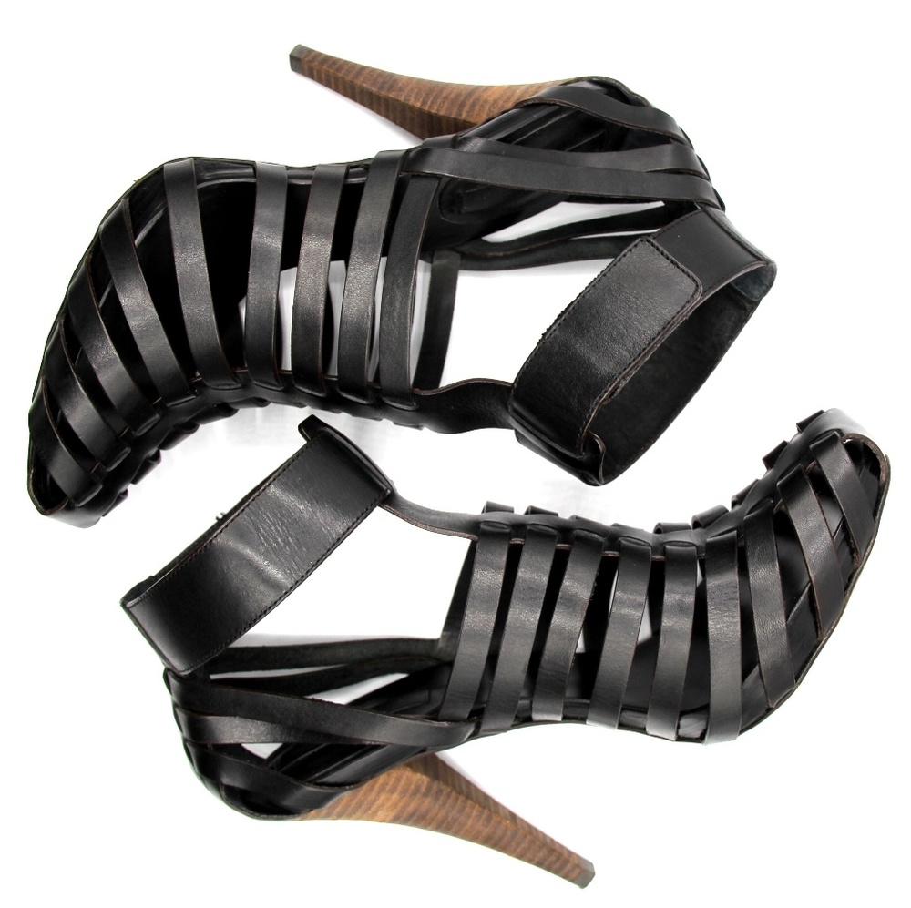 BCBG MaxAzria black leather gladiator heels